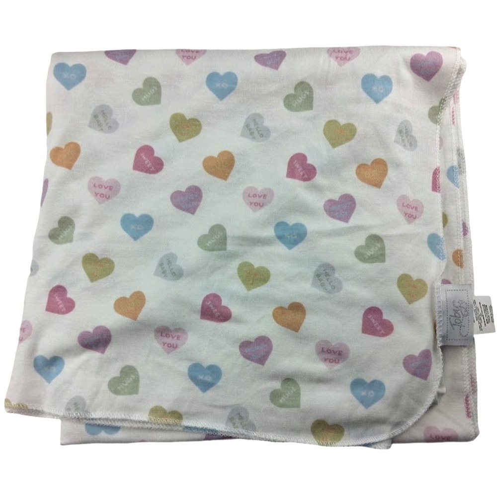 New Toby White Candy Hearts V-Day Baby Swaddle Blanket Silky Soft Rayon Stretch